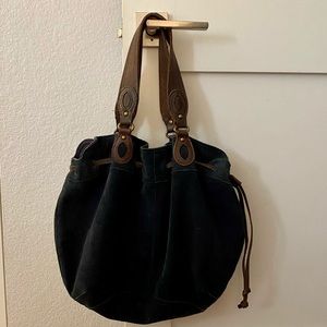 Lucky Brand Navy Suede Pull-string Hobo